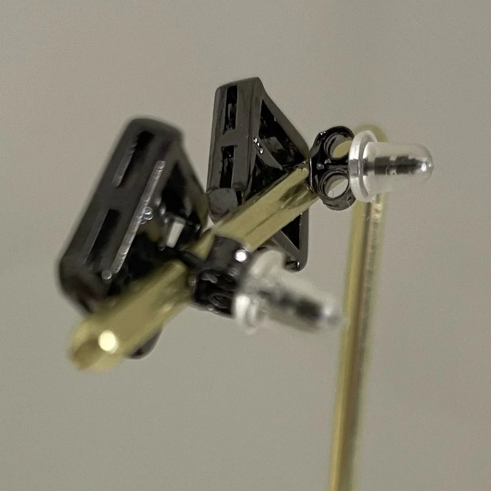 NEW Oxidized Sterling Silver Black N Micro Pave Square Push Back Earrings